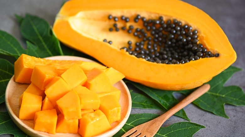 good orange papaya cubes shape